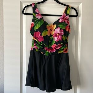 Miraclesuit Tropical One Piece Swimdress Skirt Swimsuit Size M